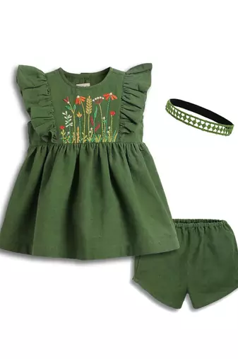 Green embroidered cotton co ord set