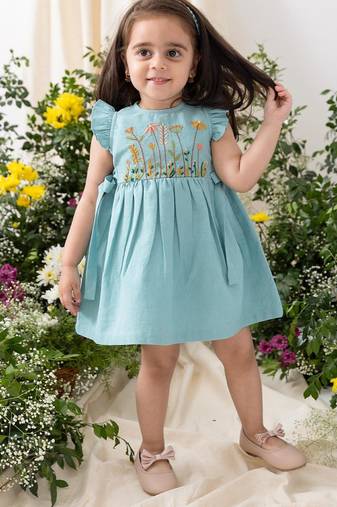 Blue embroidered cotton co ord set