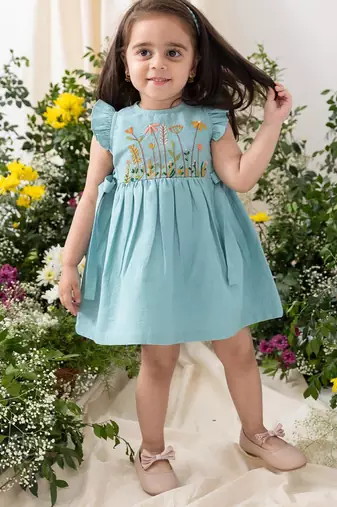 Blue embroidered cotton co ord set