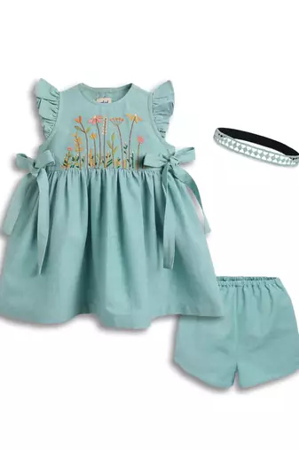 Blue embroidered cotton co ord set