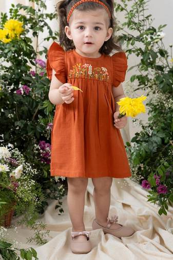 Orange embroidered cotton co ord set