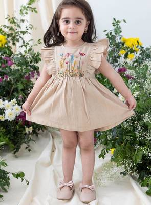 Beige embroidered cotton co ord set 1