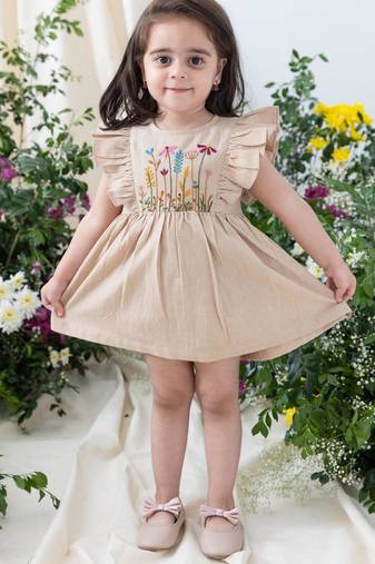 Beige embroidered cotton co ord set