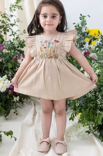 Beige embroidered cotton co ord set