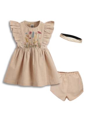 Beige embroidered cotton co ord set 2