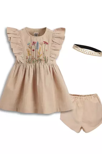Beige embroidered cotton co ord set