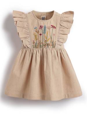 Beige embroidered cotton co ord set 3