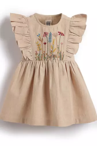Beige embroidered cotton co ord set