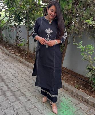 Black Embroidered South Cotton Kurta and Pant Set 1