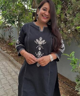Black Embroidered South Cotton Kurta and Pant Set 2
