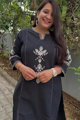 Black Embroidered South Cotton Kurta and Pant Set