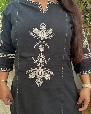 Black Embroidered South Cotton Kurta and Pant Set 3