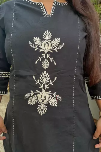 Black Embroidered South Cotton Kurta and Pant Set