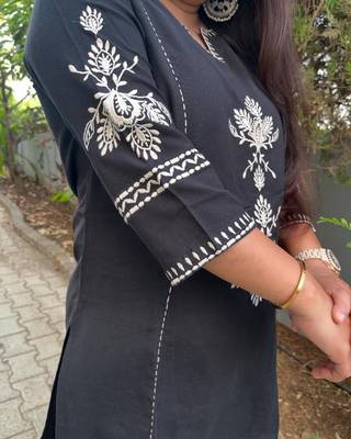 Black Embroidered South Cotton Kurta and Pant Set 4