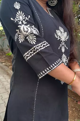 Black Embroidered South Cotton Kurta and Pant Set