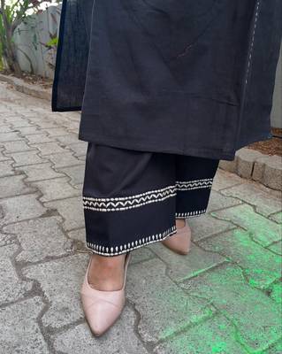 Black Embroidered South Cotton Kurta and Pant Set 5