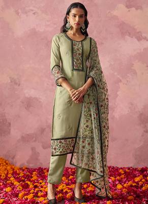 Beige georgette embroidered salwar suit 1