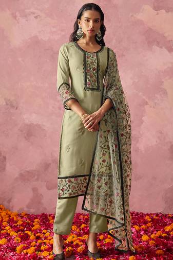 Beige georgette embroidered salwar suit