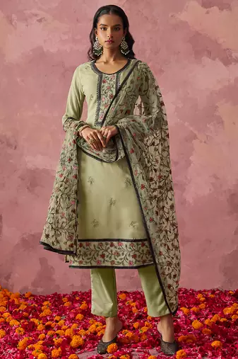 Beige georgette embroidered salwar suit