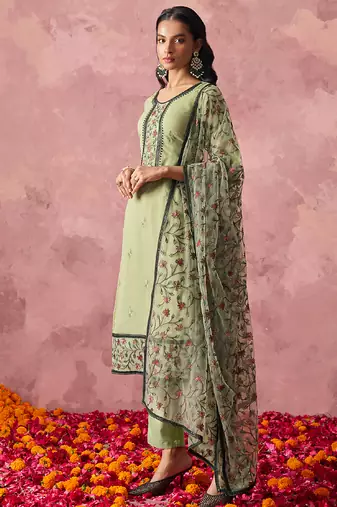 Beige georgette embroidered salwar suit