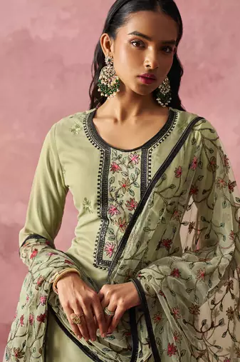 Beige georgette embroidered salwar suit