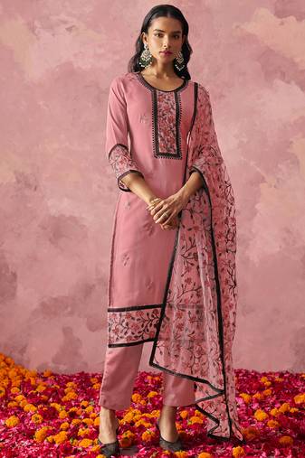 Light pink georgette embroidered salwar suit