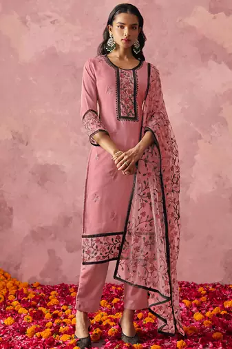 Light pink georgette embroidered salwar suit