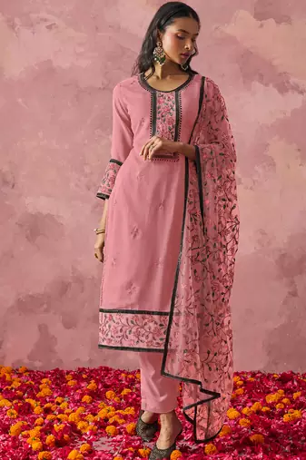 Light pink georgette embroidered salwar suit