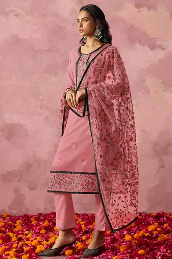 Light pink georgette embroidered salwar suit