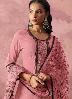 Light pink georgette embroidered salwar suit 4