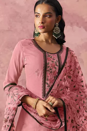 Light pink georgette embroidered salwar suit