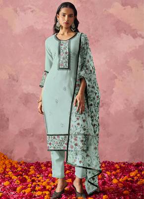 Sky blue georgette embroidered salwar suit 1