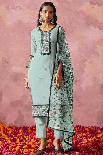 Sky blue georgette embroidered salwar suit