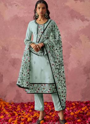 Sky blue georgette embroidered salwar suit 2