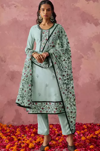 Sky blue georgette embroidered salwar suit