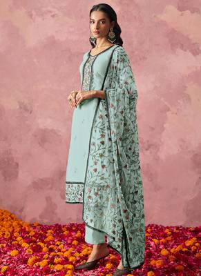 Sky blue georgette embroidered salwar suit 3