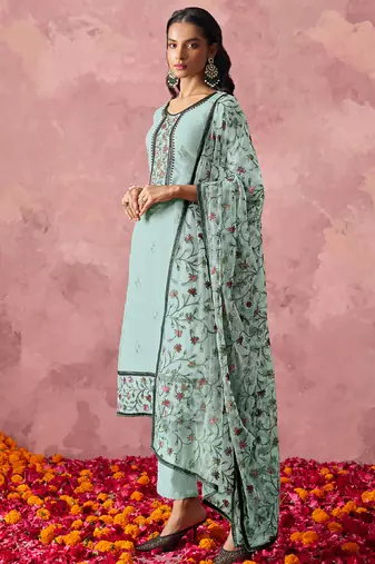 Sky blue georgette embroidered salwar suit