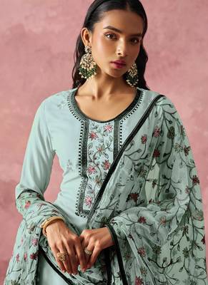 Sky blue georgette embroidered salwar suit 4