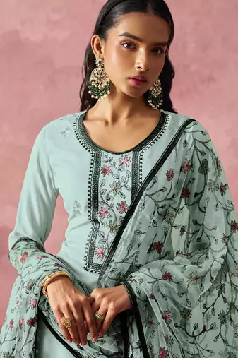 Sky blue georgette embroidered salwar suit