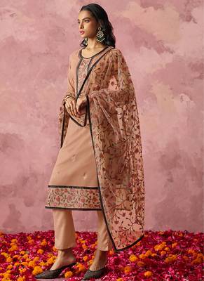 Light orange georgette embroidered salwar suit 1