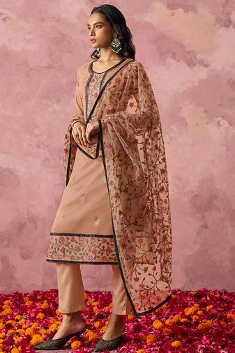 Light orange georgette embroidered salwar suit