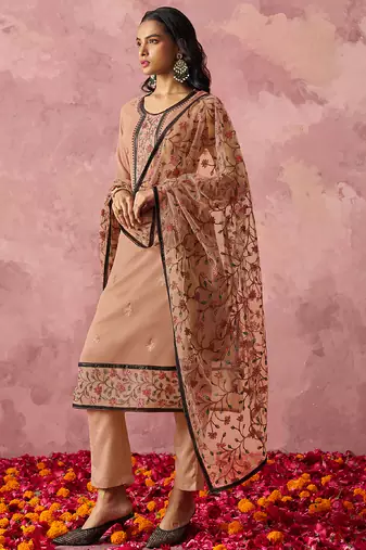 Light orange georgette embroidered salwar suit