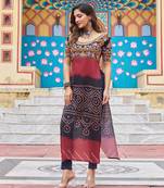 Black rayon badhni print kutchi gamthi work navratri kurti