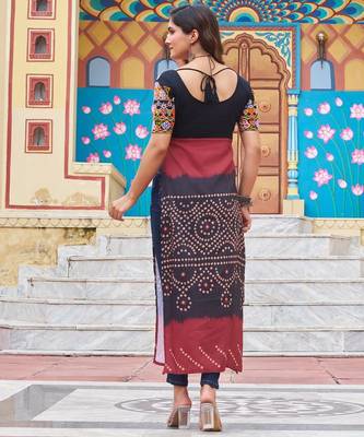 Black rayon badhni print kutchi gamthi work navratri kurti 2