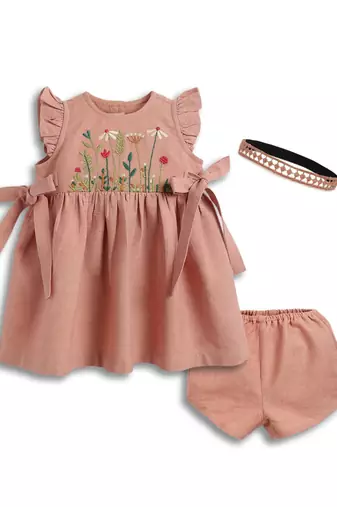 Pink embroidered cotton co ord set