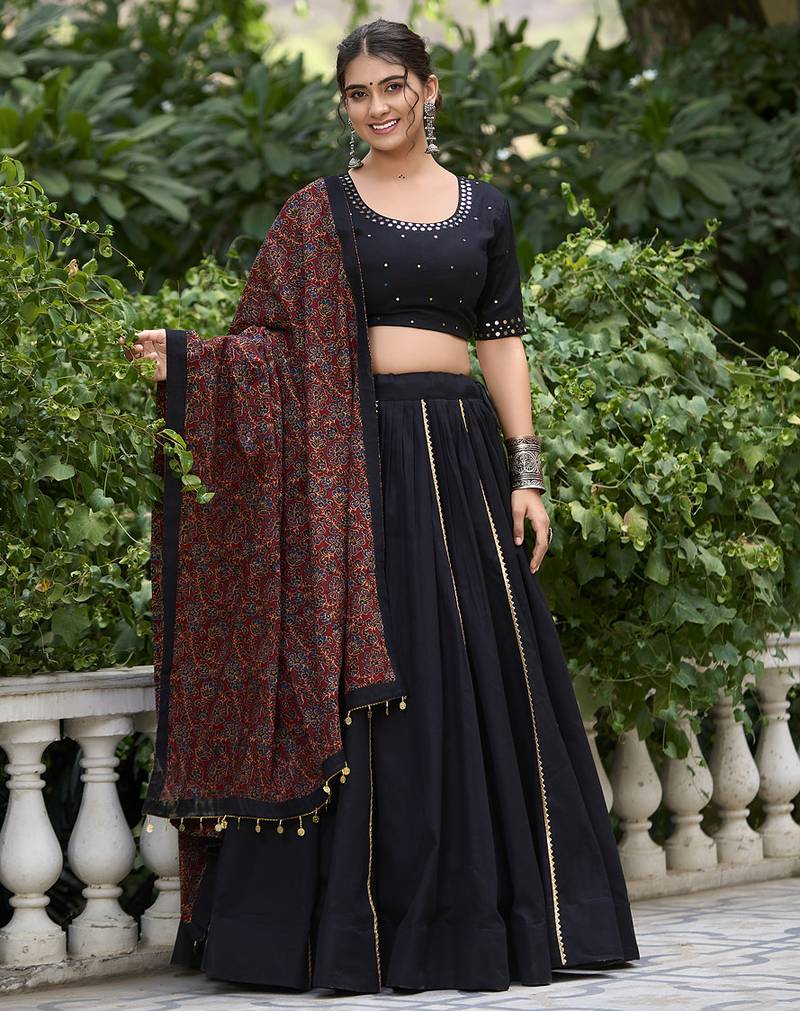 black Cotton Chaniya Choli with Gota Patti Finish