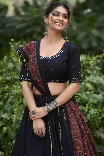black Cotton Chaniya Choli with Gota Patti Finish