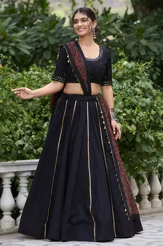 black Cotton Chaniya Choli with Gota Patti Finish