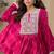 Rani pink embroidery & hand work chinnon silk poncho style top palazzo suit