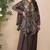 Brown embroidery printed & hand work chinnon silk poncho style top palazzo suit